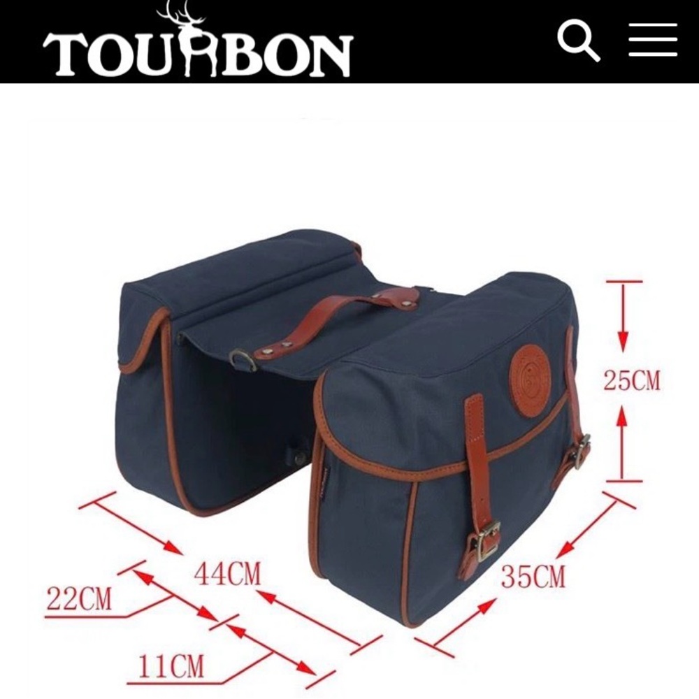 TOURBON DOUBLE PANNIER WATERPROOF CANVAS LEATHER BUCKLES SNAPS BICYCLE BAG NAVY - Picture 3 of 16